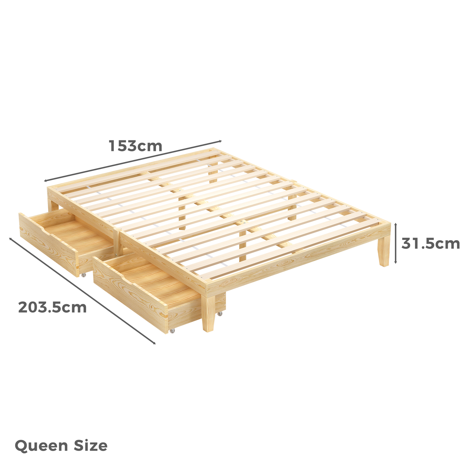 Kiri Pine Wood Bed Base with Underbed Storage