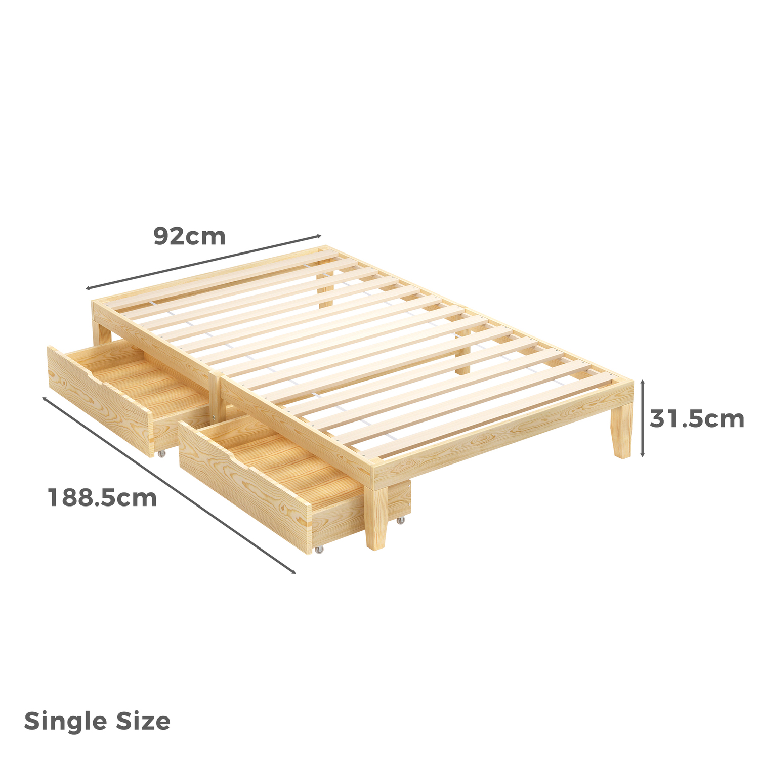 Kiri Pine Wood Bed Base with Underbed Storage