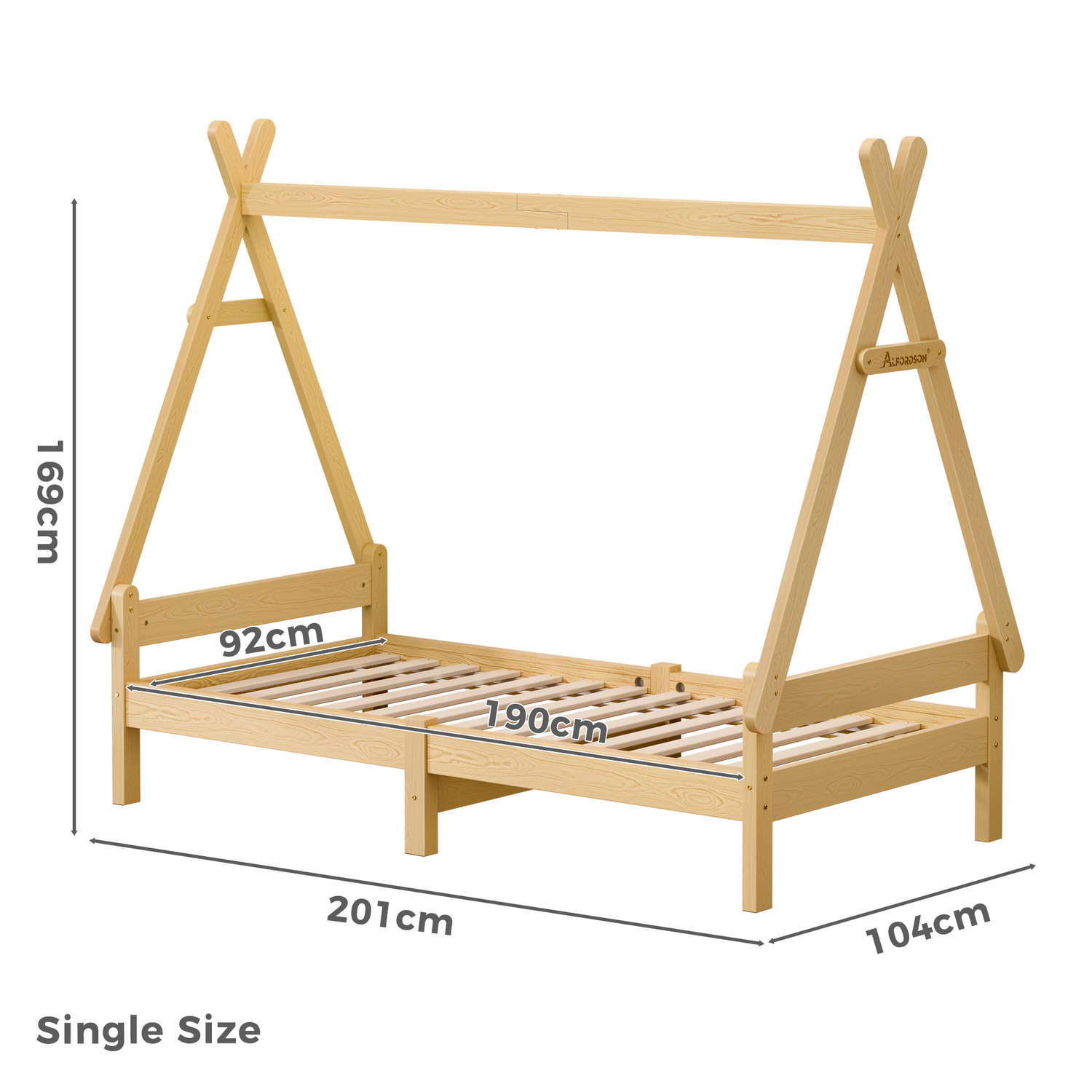 Citali Pine Wood Teepee Single Bed Frame