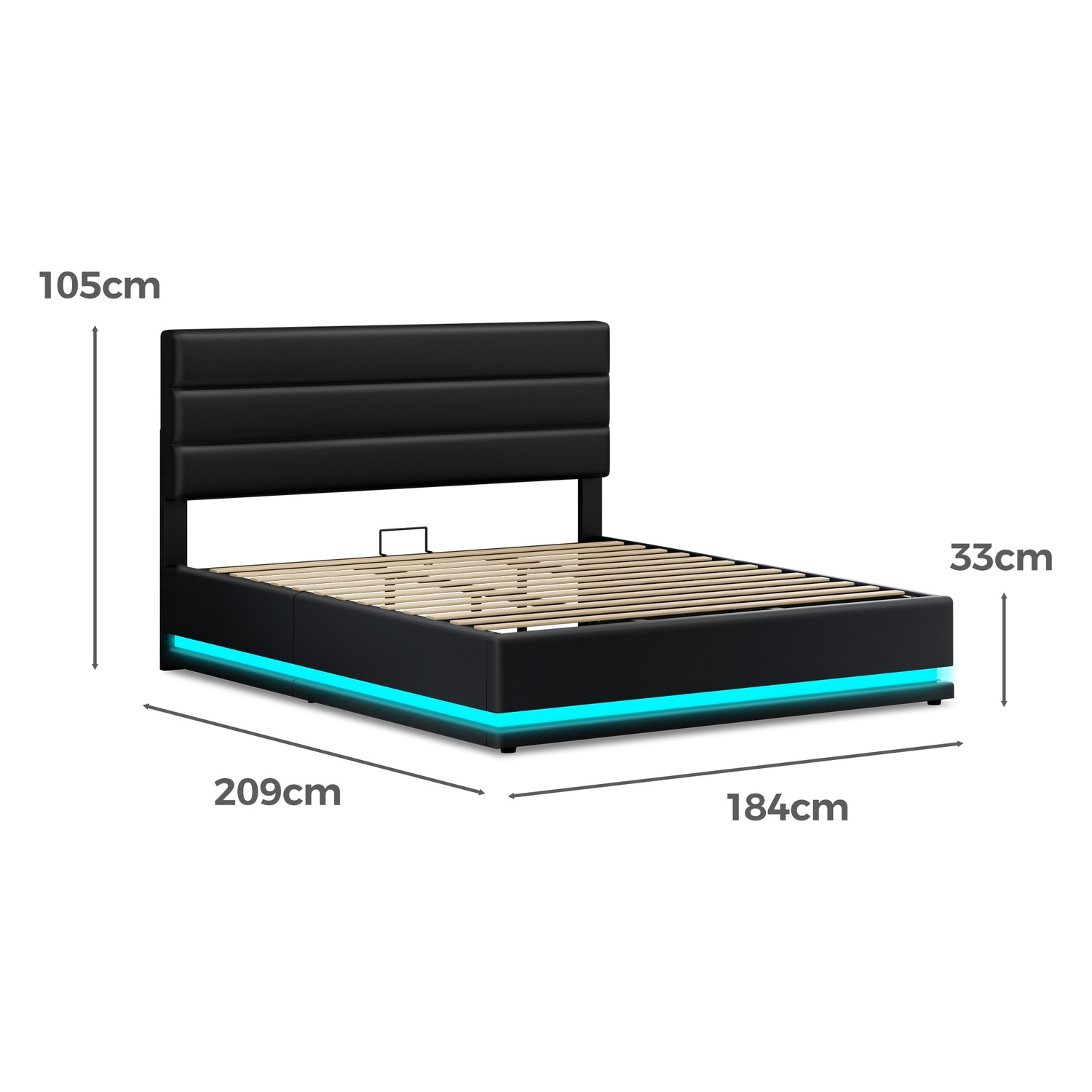 Black Alpine PU Leather Gas Lift Storage Bed with LED