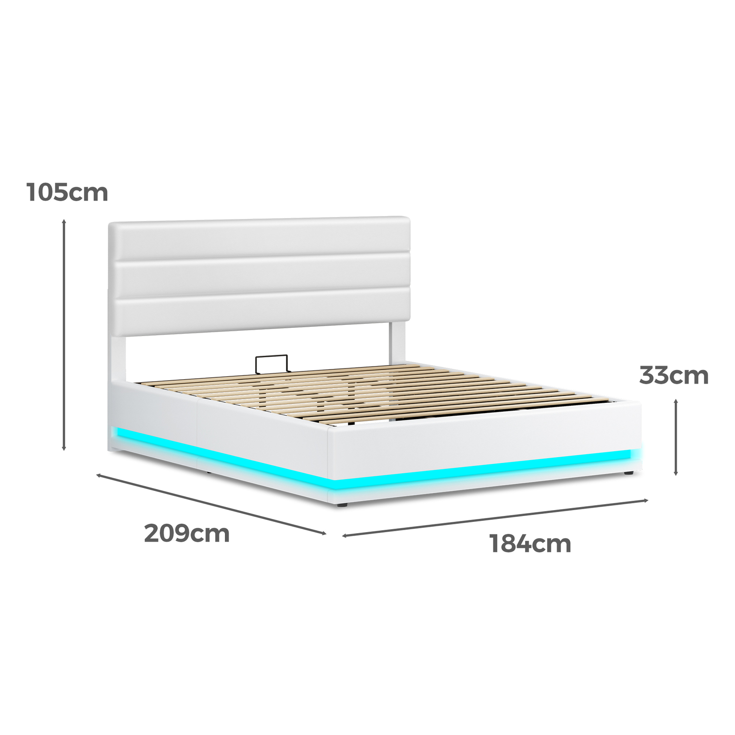 White Alpine PU Leather Gas Lift Storage Bed with LED