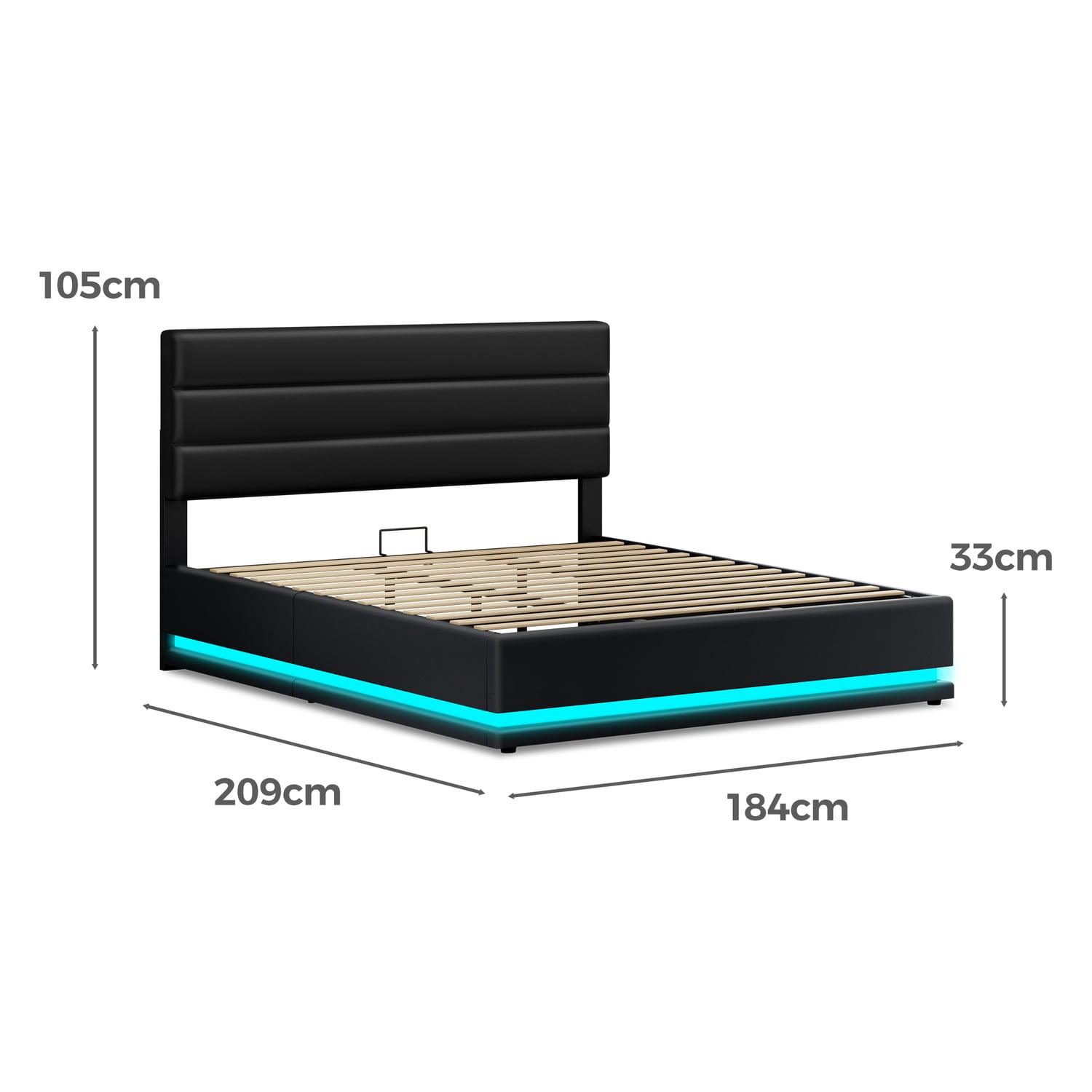 Black Alpine PU Leather Gas Lift Storage Bed with LED