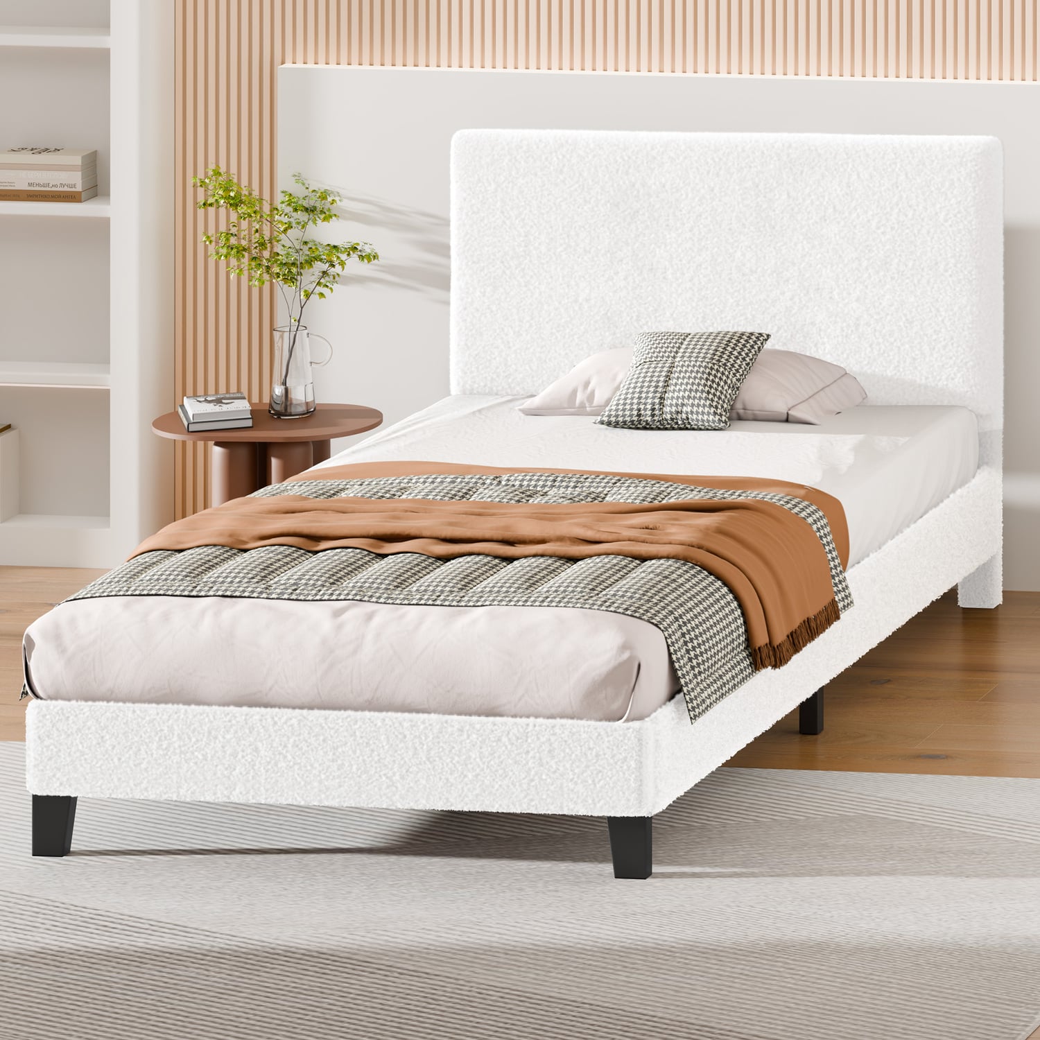 White Kiana Boucle Bed