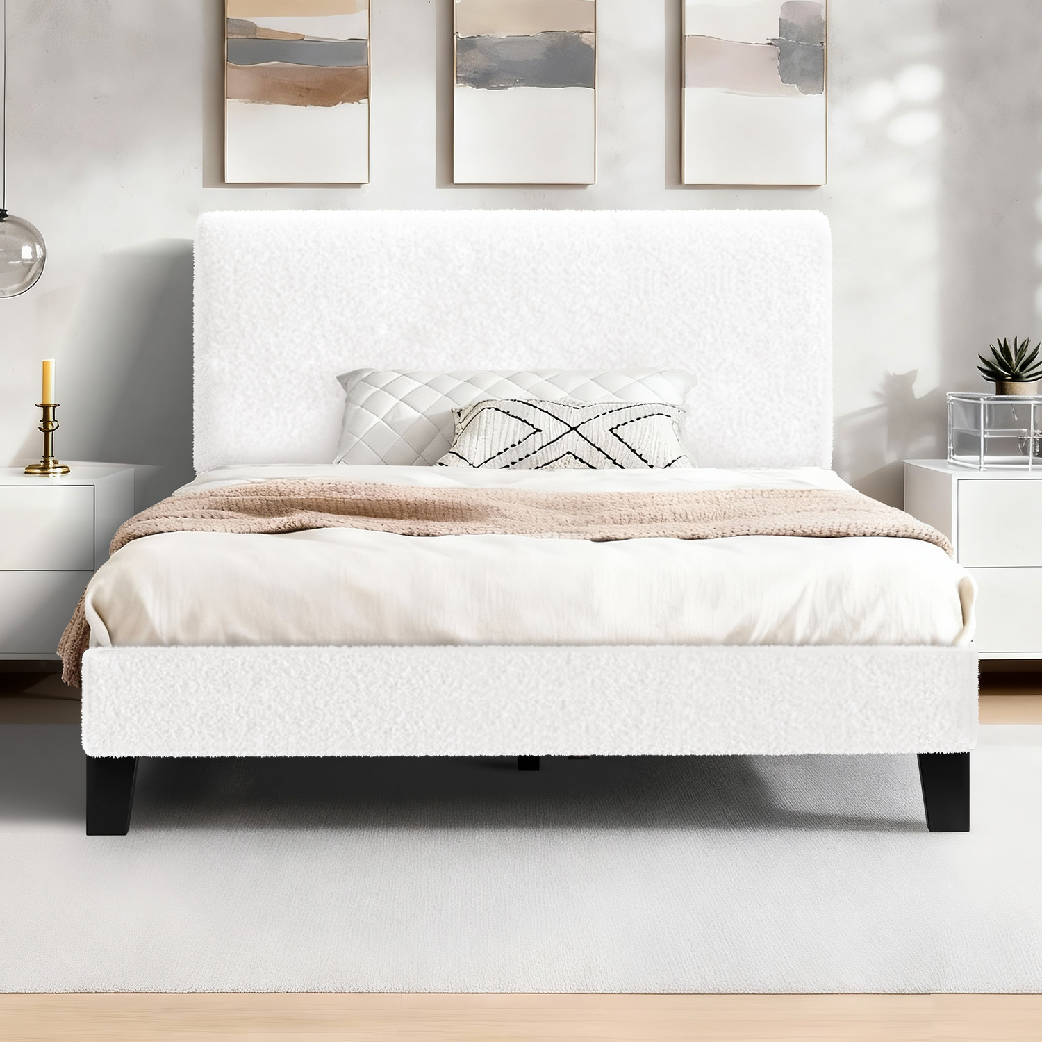 White Kiana Boucle Bed