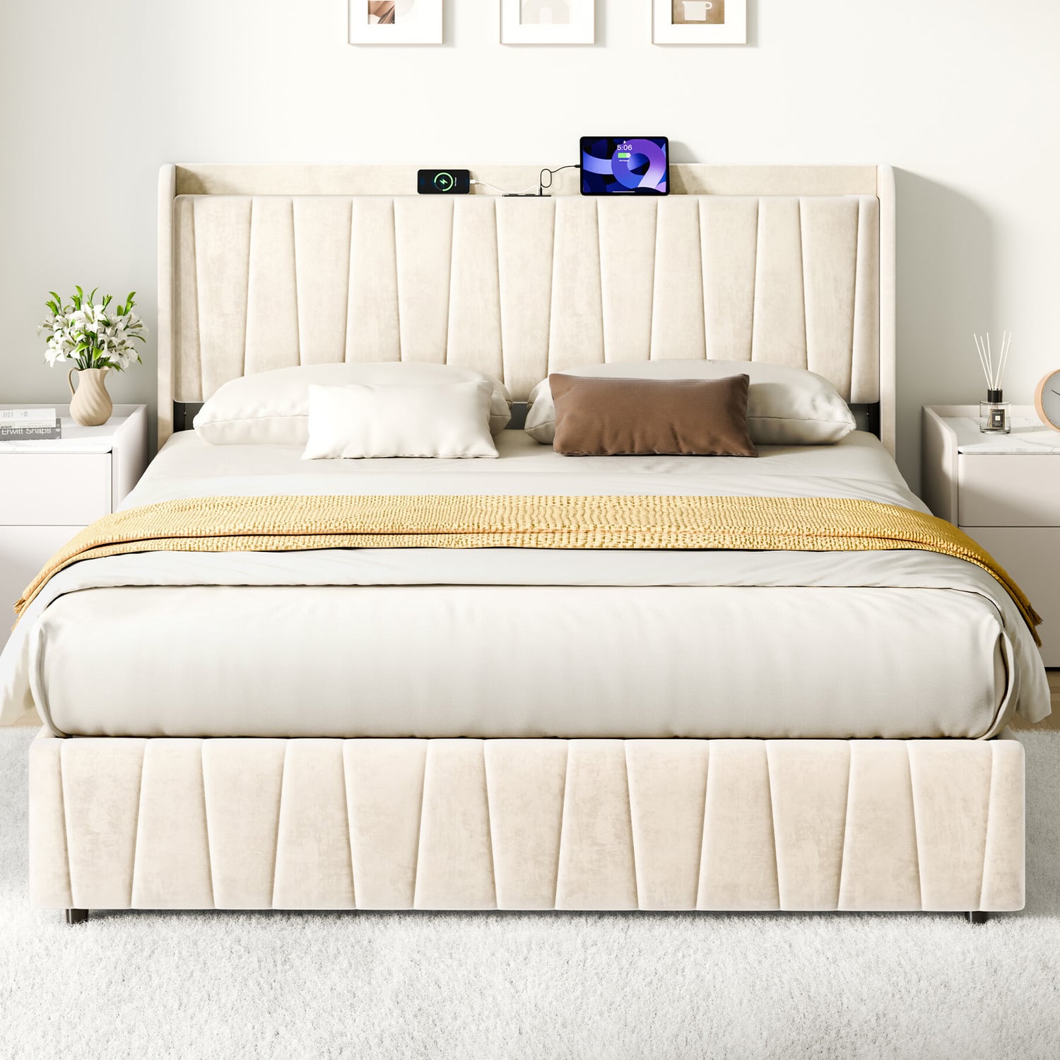 Landon Bed Frame with Charging Station & Drawers