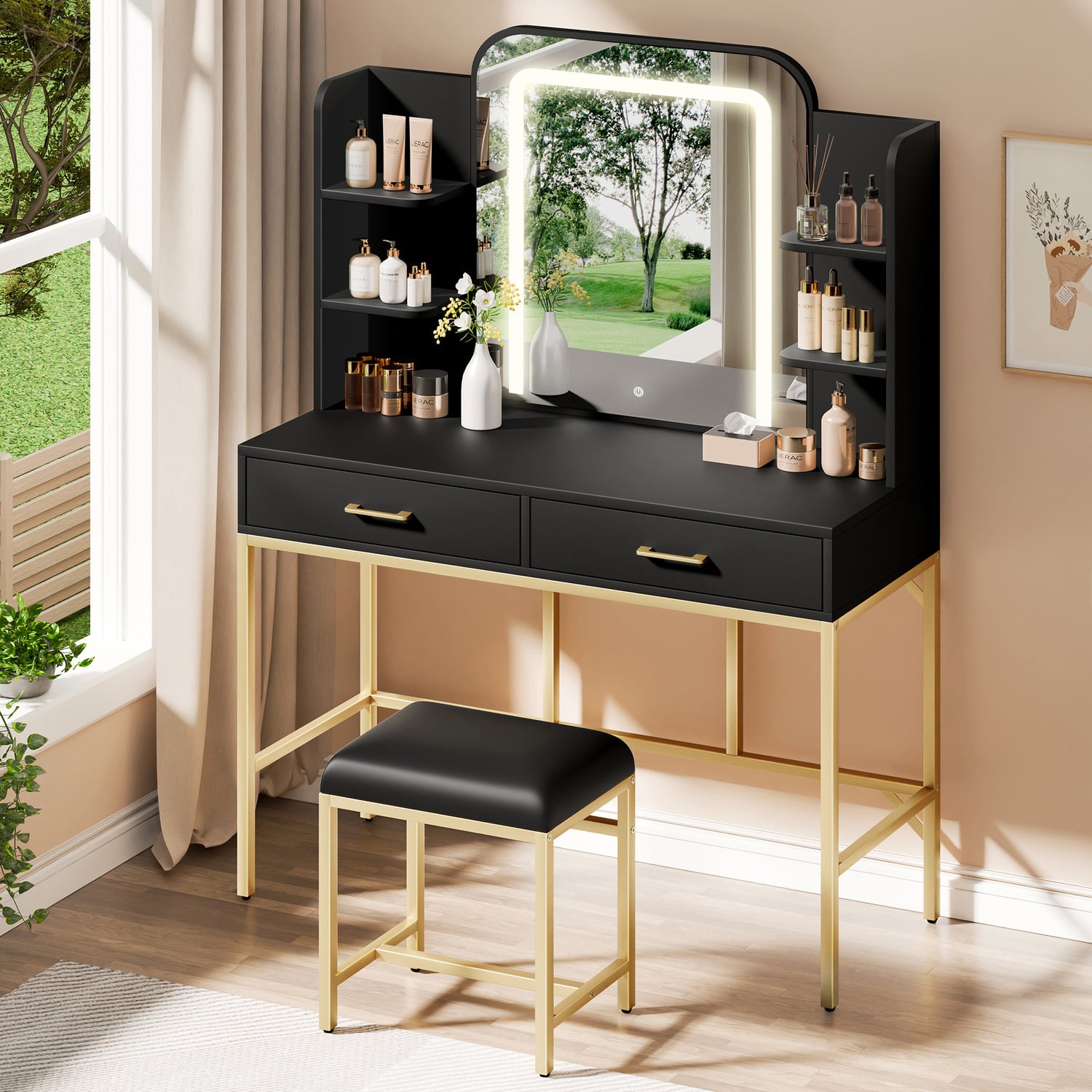 2-Piece-Eloise-LED-Dressing-Table-and-Stool-Set