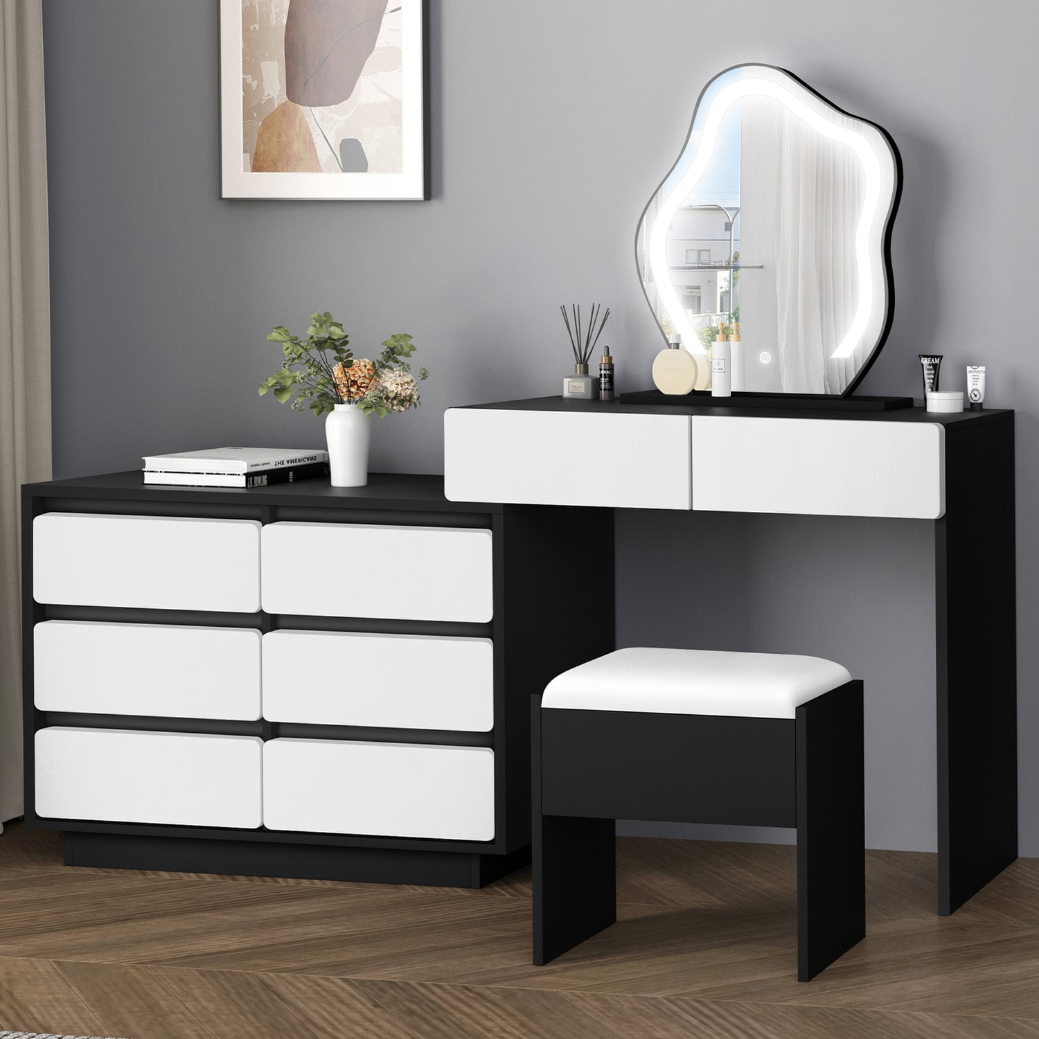 2 Piece Phoebe LED Dressing Table & Stool Set
