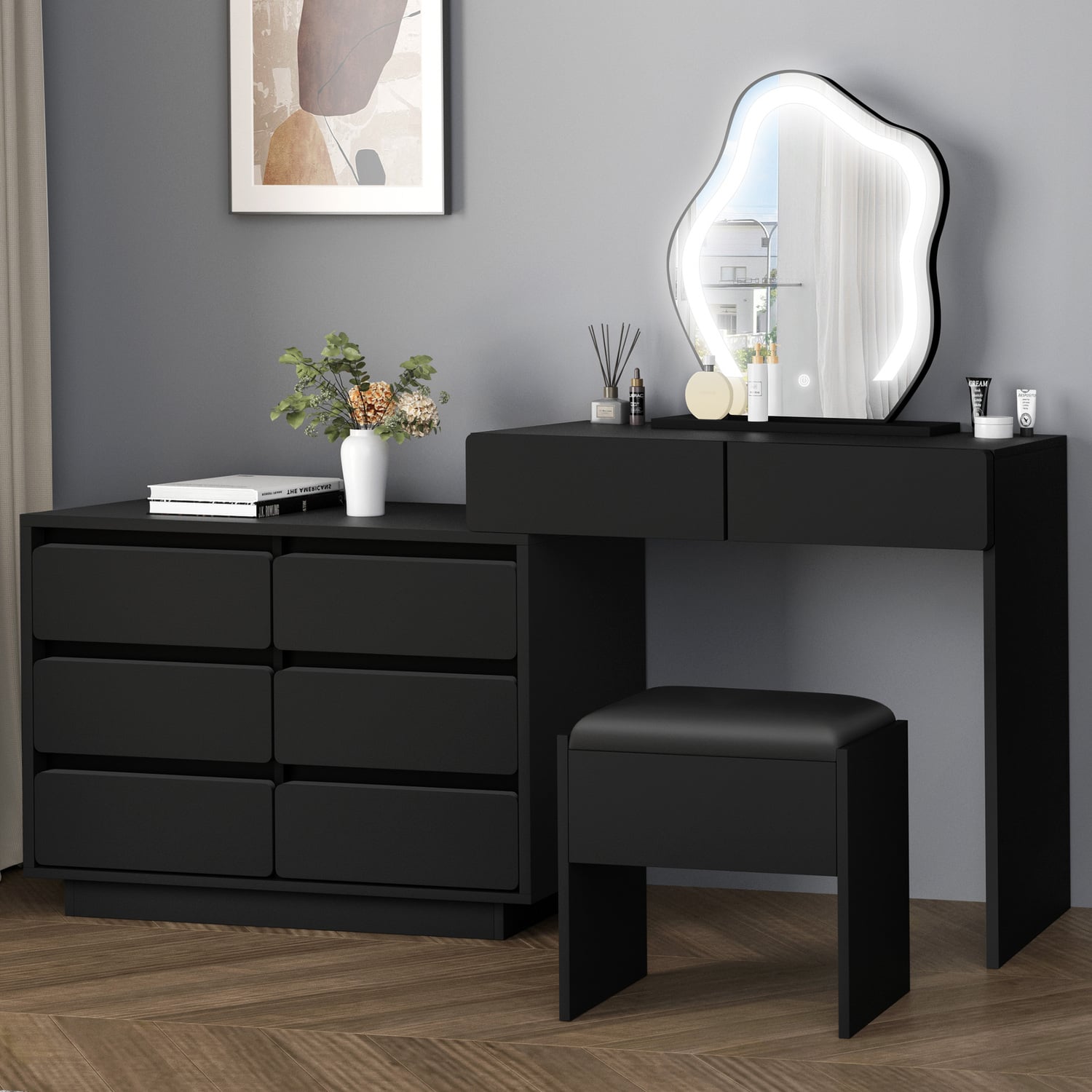 2 Piece Phoebe LED Dressing Table & Stool Set