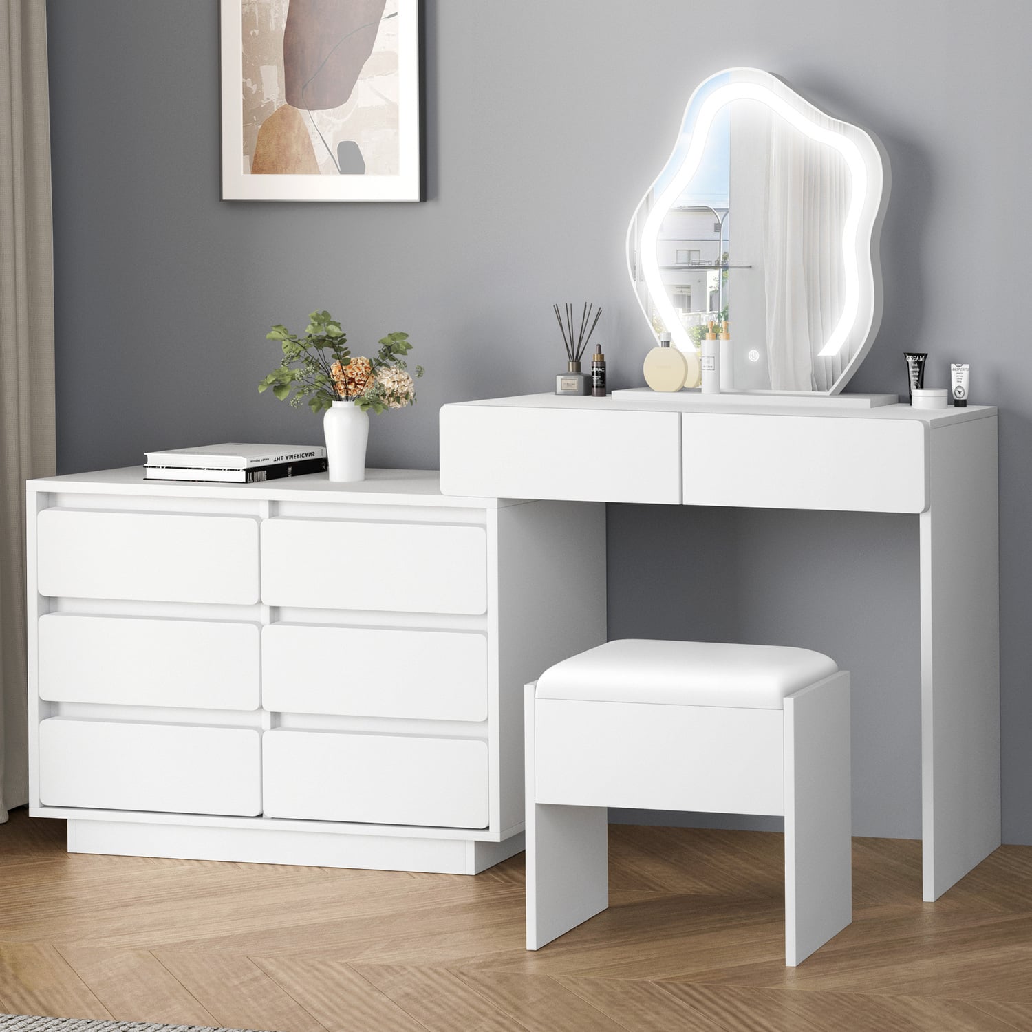 2 Piece Phoebe LED Dressing Table & Stool Set