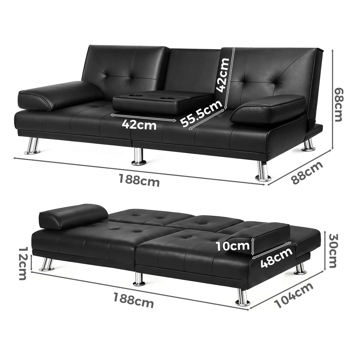 Kyrylo 3 Seater Single Faux Leather Sofa Bed
