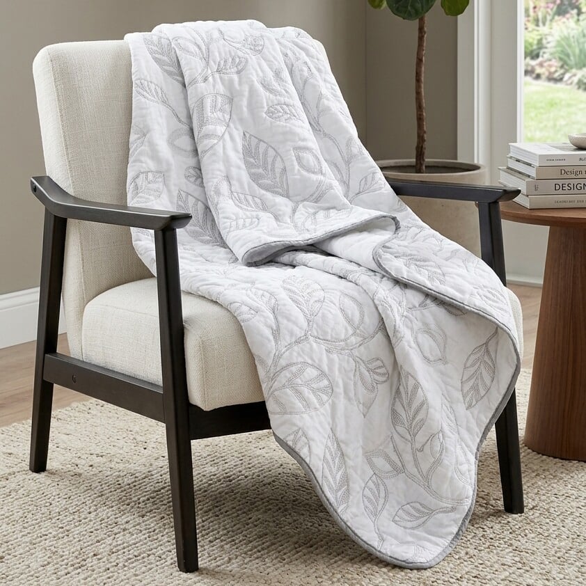 Botanical Leaves Cotton Throw