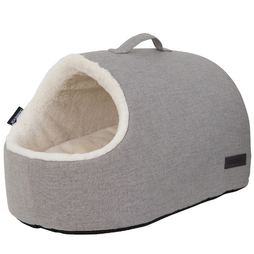 Linen Look Stone Hooded Cat Bed