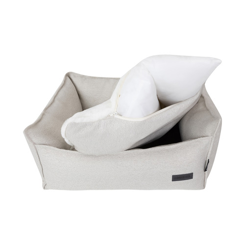 Luxe Square Boucle Stone High Side Pet Bed