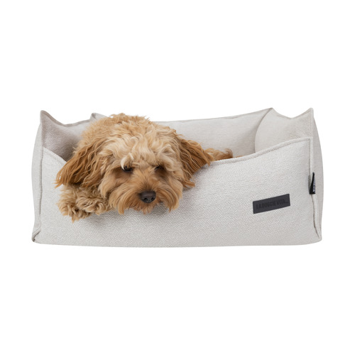 Luxe Square Boucle Stone High Side Pet Bed