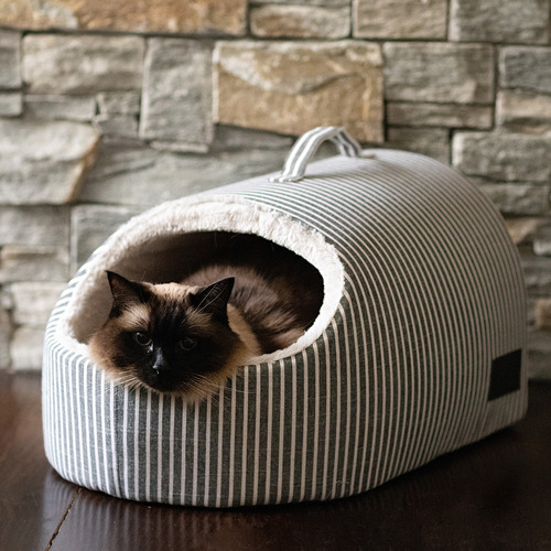 Hamptons Stripe Hooded Cat Bed