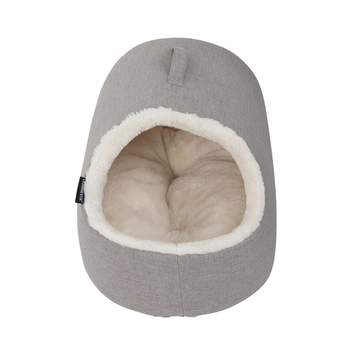 Linen Look Stone Hooded Cat Bed