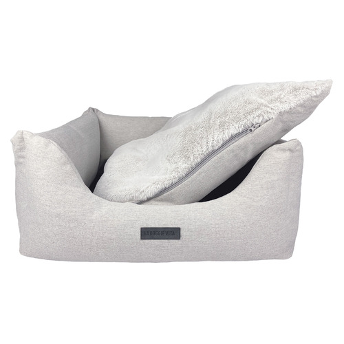 Linen-Look Pet Bed with Reversible Cushion
