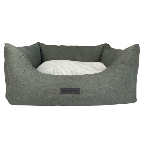 Linen-Look Pet Bed with Reversible Cushion
