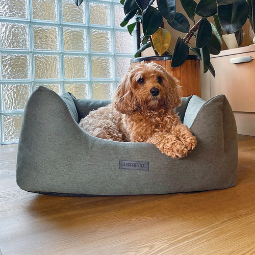Linen-Look Pet Bed with Reversible Cushion
