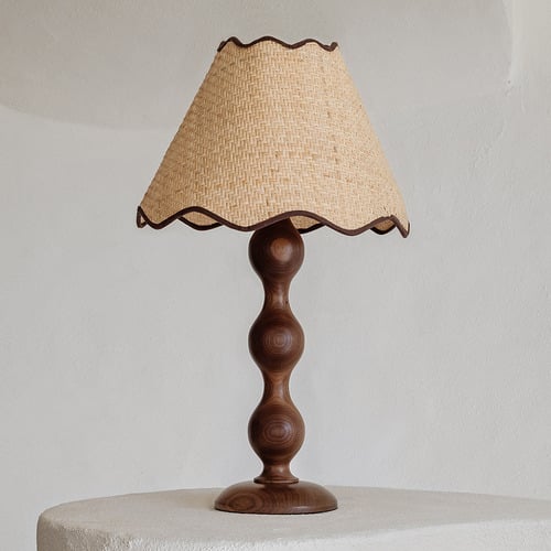 61cm Evie Walnut Wood & Raffia Table Lamp