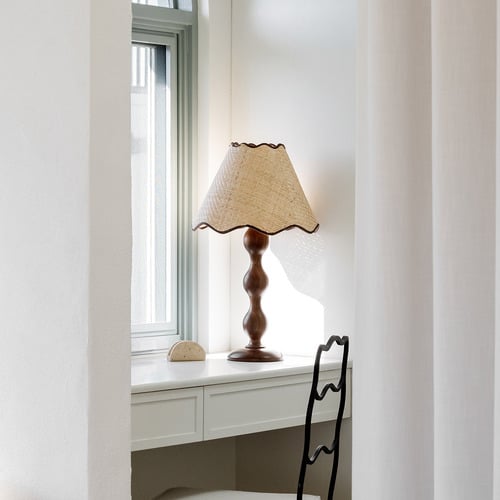 61cm Evie Walnut Wood & Raffia Table Lamp