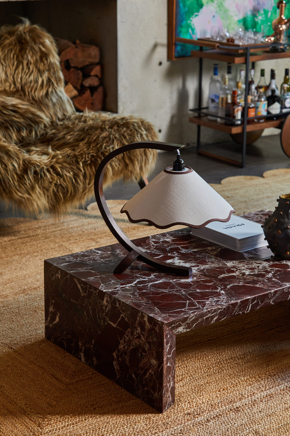 46cm Kira Walnut Wood & Linen Table Lamp