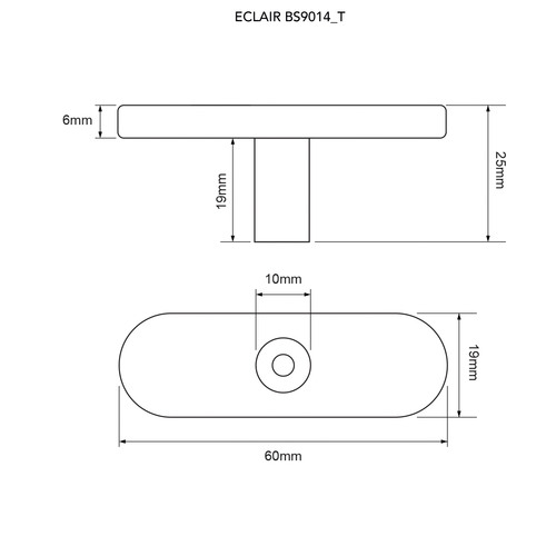 Eclair Brass T-Shaped Cabinet Handle