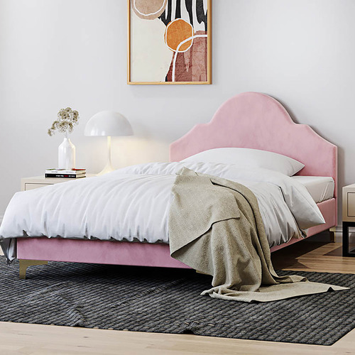 Light Pink Hera Velvet Bed Frame Temple Webster Light Pink Hera Velvet Bed Frame, Pink Upholstered Bed Frame Australia
