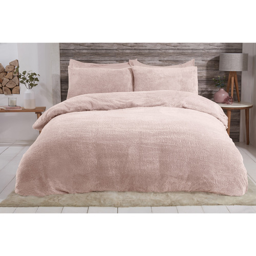 Blush Pink Teddy Fleece Queen Quilt Cover Set