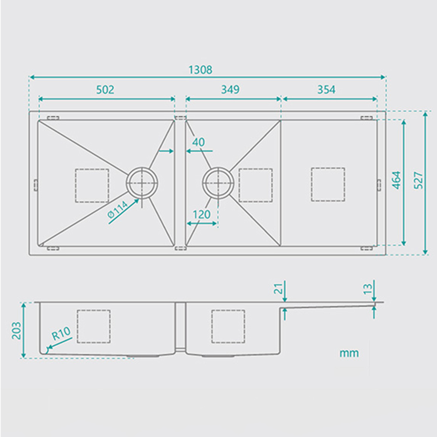 Toronto 46L & 33L Double Sink with Drainer
