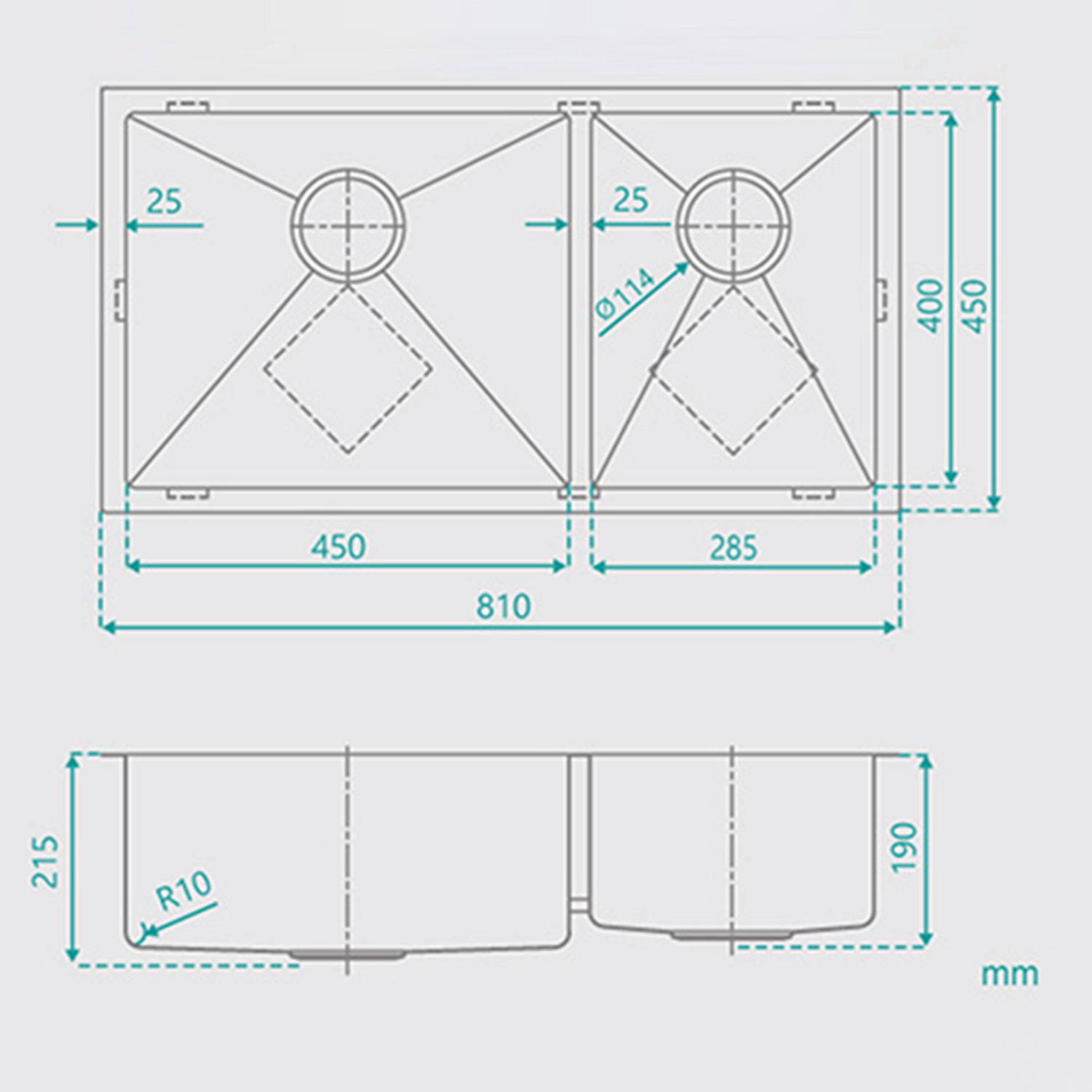 Toronto 38L & 21L Stainless Steel Double Sink