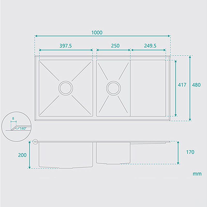 Toronto 33L & 17.7L Embossed Double Sink With Half Drainer