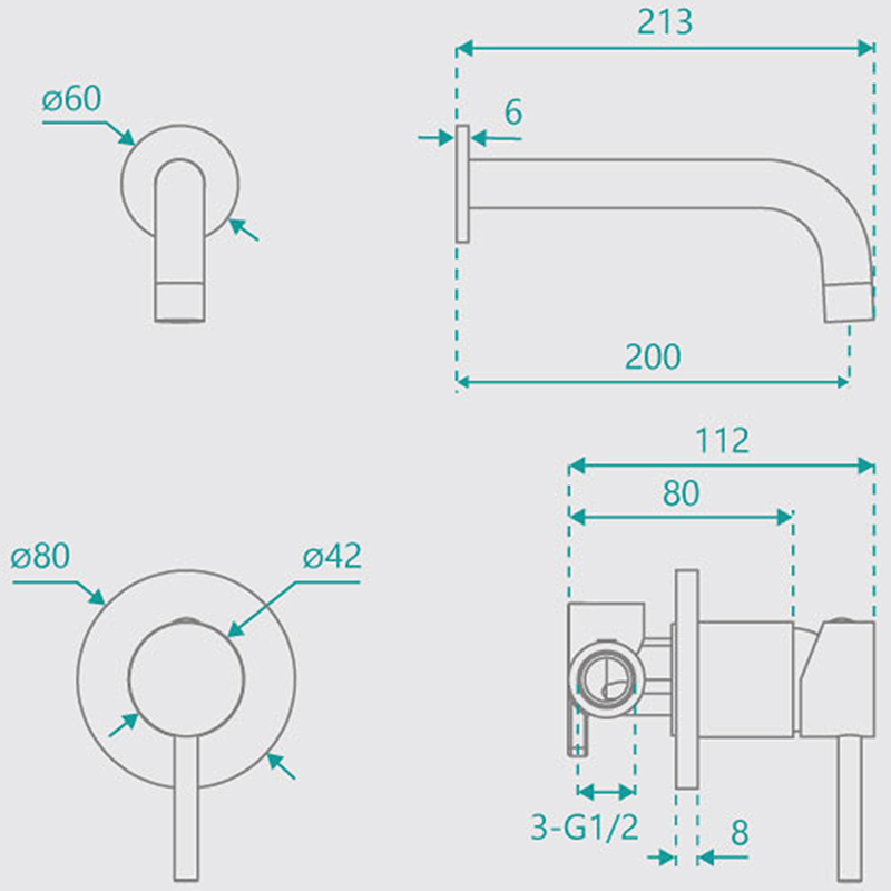 Rosa Brass Spout & Wall Mixer Set
