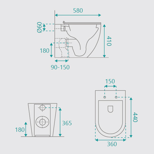 Pasadena Rimless Wall Faced Toilet Suite