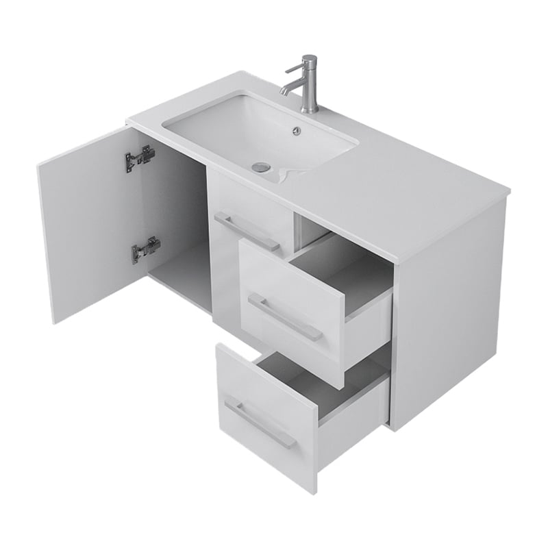 Hudson 900mm Gloss White Wall Hung Single Vanity