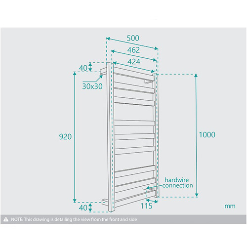 Hans 500 x 1000mm 6 Bar Heated Towel Rail