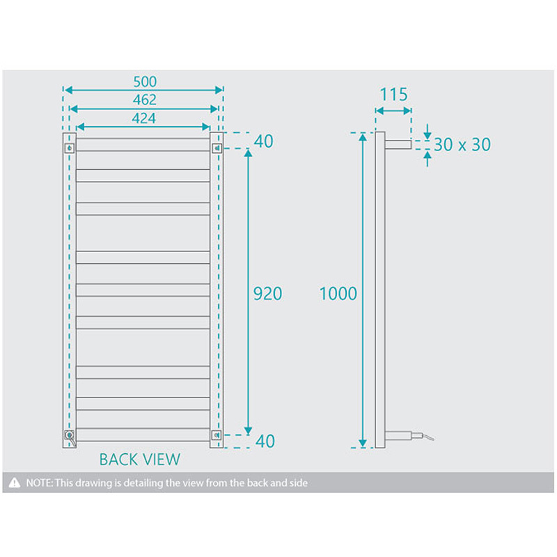 Hans 500 x 1000mm 6 Bar Heated Towel Rail
