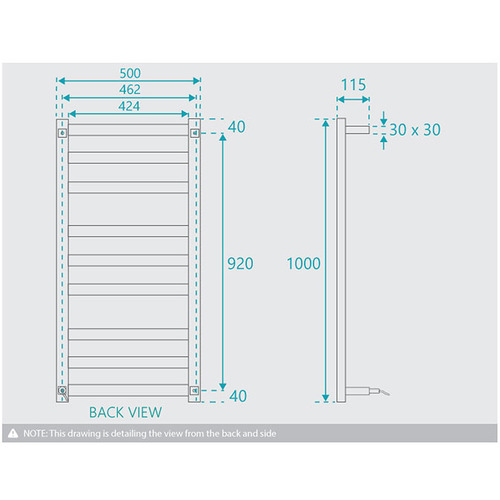 Hans 500 x 1000mm 6 Bar Heated Towel Rail