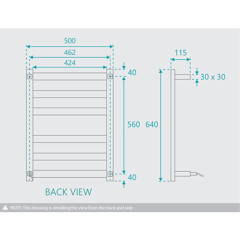 Hans 500 x 640mm 6 Bar Heated Towel Rail