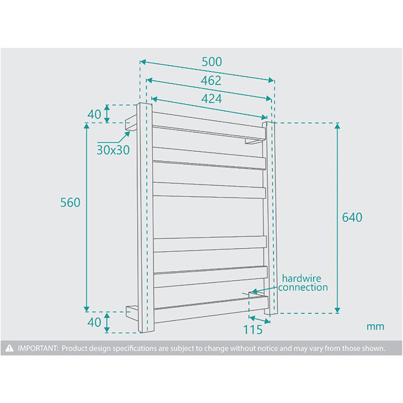 Hans 500 x 640mm 6 Bar Heated Towel Rail