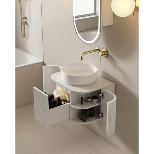 Joslin 600mm Matte White Wall Hung Single Vanity with Stone Countertop