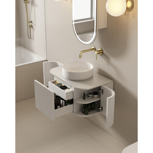 Joslin 750mm Matte White Wall Hung Single Vanity with Stone Countertop