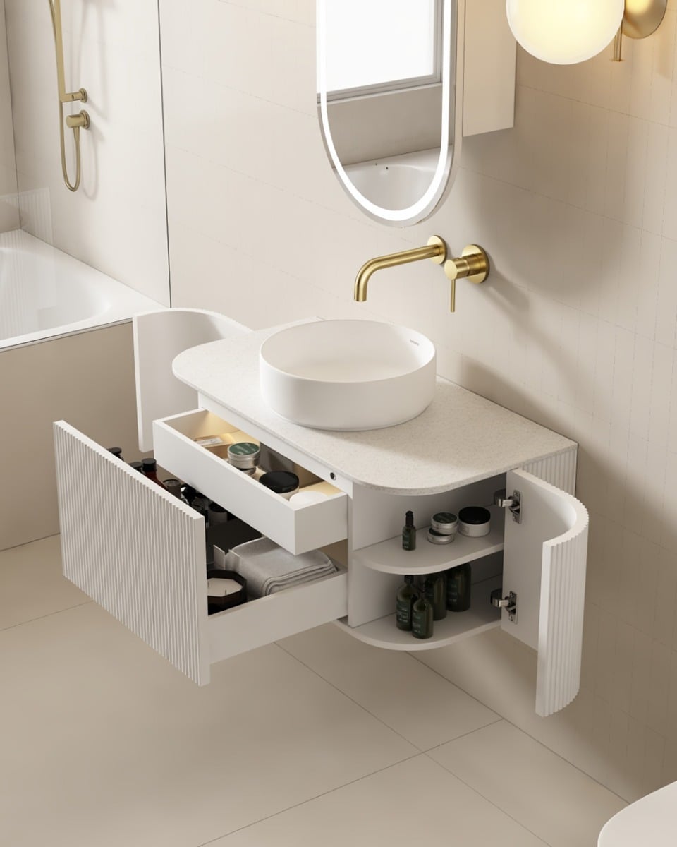 Joslin 900mm Matte White Wall Hung Single Vanity with Stone Countertop