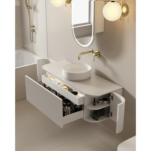 Joslin 1200mm Matte White Wall Hung Single Vanity with Stone Countertop