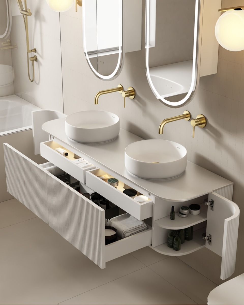 Joslin 1500mm Matte White Wall Hung Double Vanity with Stone Countertop