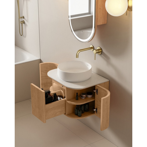 Joslin 600mm Ash Wood Wall Hung Single Vanity with Stone Countertop