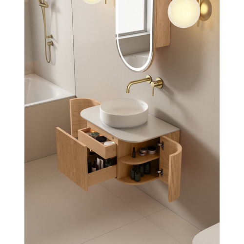 Joslin 750mm Ash Wood Hung Single Vanity with Stone Countertop