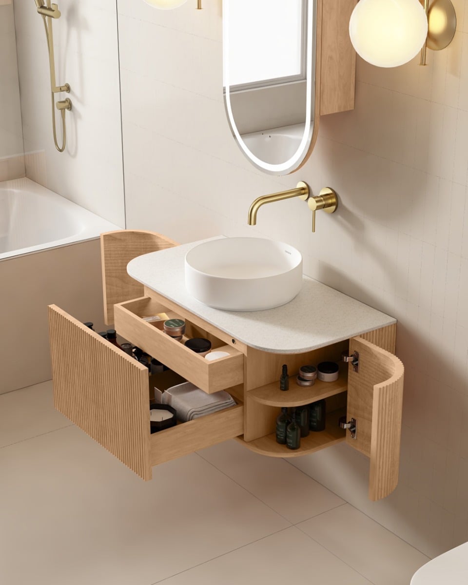 Joslin 900mm Ash Wood Wall Hung Single Vanity with Stone Countertop