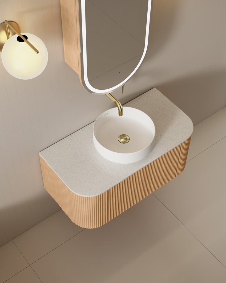 Joslin 900mm Ash Wood Wall Hung Single Vanity with Stone Countertop