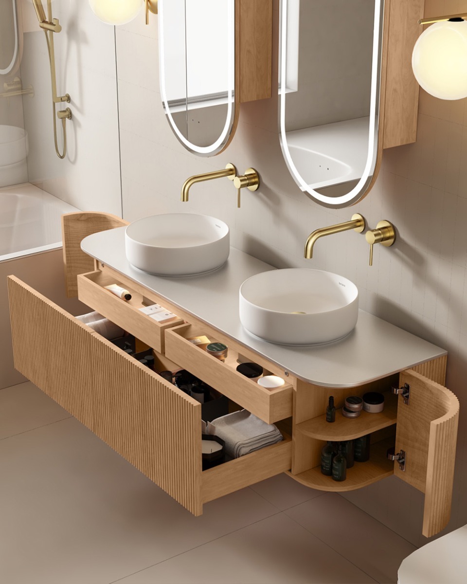 Joslin 1500mm Ash Wood Wall Hung Double Vanity with Stone Countertop